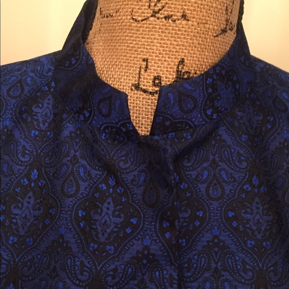 Vintage custom made silk brocade jacket in cobalt blue and black - Picture 2 of 14